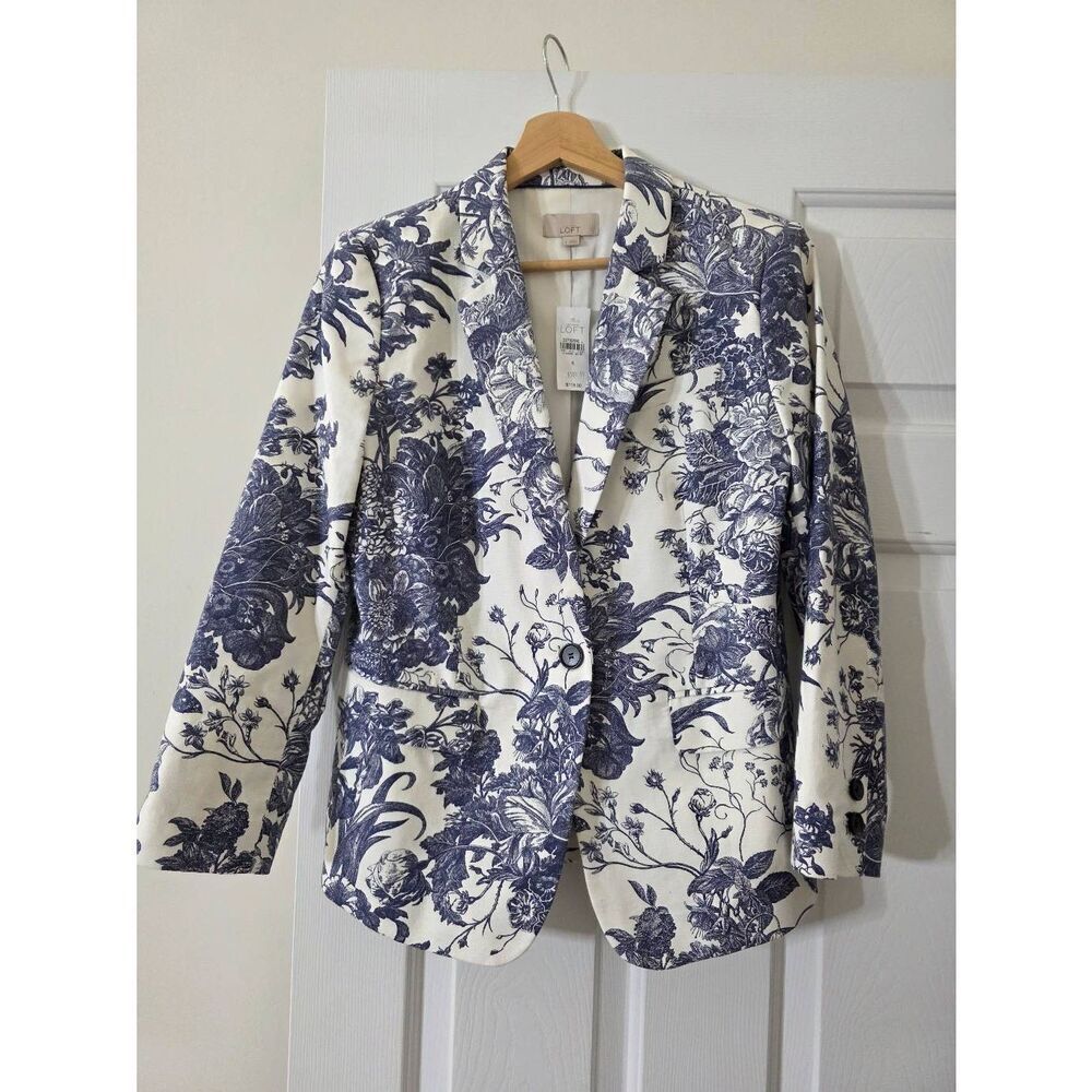 Loft Blue Floral Print Blazer 6 NWT